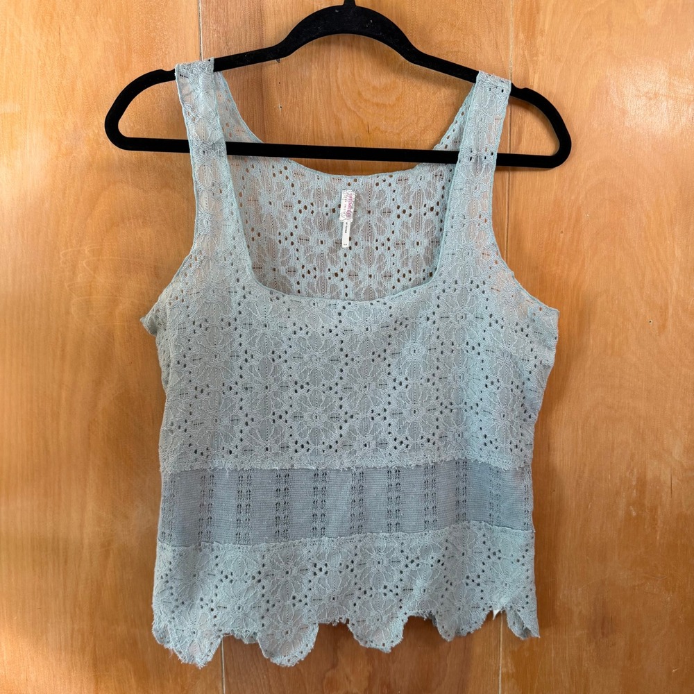 :‎ Coquette Fairycore Mint Green Crochet Lace Pointelle Tank FP Blouse